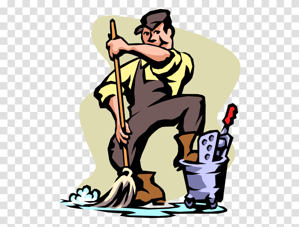 Vector Illustration Of School Janitor Custodian With, Person, Human, Performer, Cleaning Transparent Png