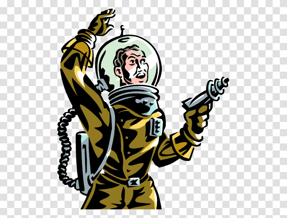 Vector Illustration Of Science Fiction Space Astronaut Science Fiction Clipart, Person, Human, Poster, Advertisement Transparent Png