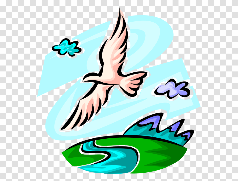 Vector Illustration Of Seagull Bird Flies In Healthy Bird Flying Over The River, Animal, Doodle Transparent Png
