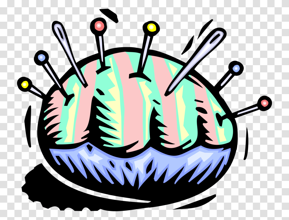 Vector Illustration Of Sewing Pin Cushion With Needles Sewing Needle, Teeth, Mouth, Lip, Knitting Transparent Png