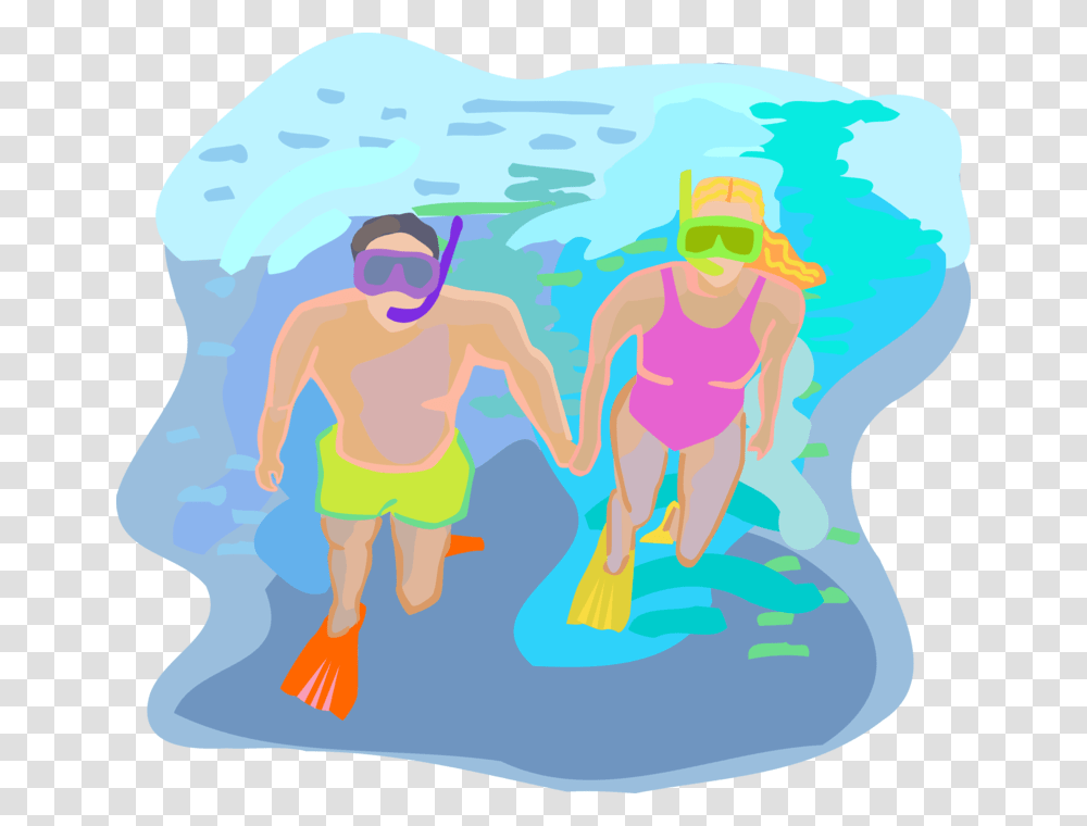 Vector Illustration Of Snorkeling Couple Snorkel With, Water, Swimming, Sport, Person Transparent Png