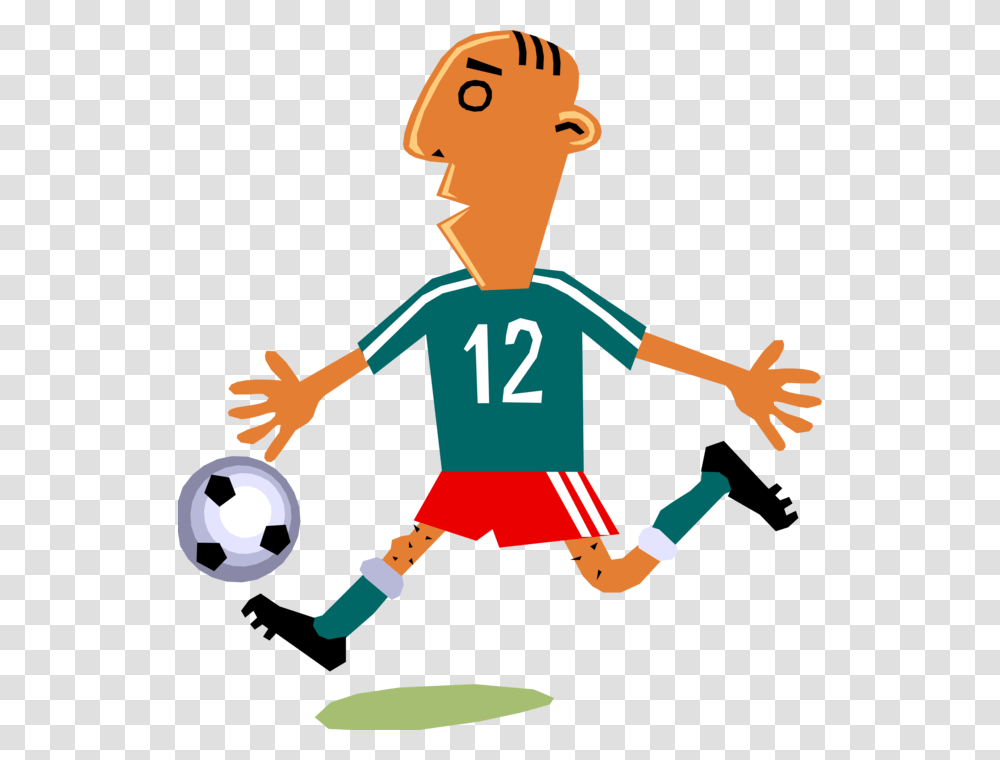 Vector Illustration Of Sport Of Soccer Football Player Cartoon Soccer Player Kicking Ball, Person, Human, People, Soccer Ball Transparent Png