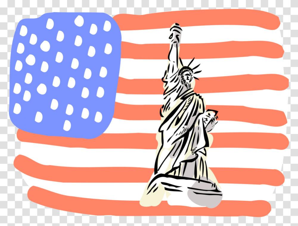 Vector Illustration Of Statue Of Liberty Colossal Neoclassical Estatua Da Liberdade Em Jpeg, Flag, American Flag Transparent Png