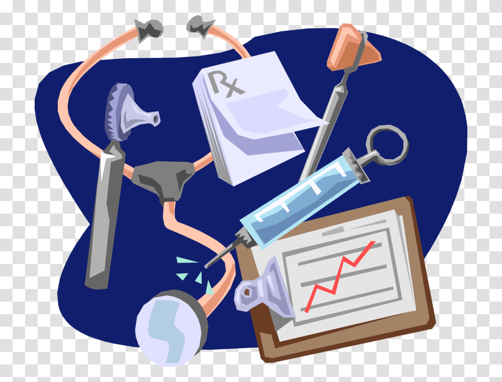 Vector Illustration Of Stethoscope With Syringe And Medical Clip Art, Vehicle, Transportation, Tool, Cleaning Transparent Png