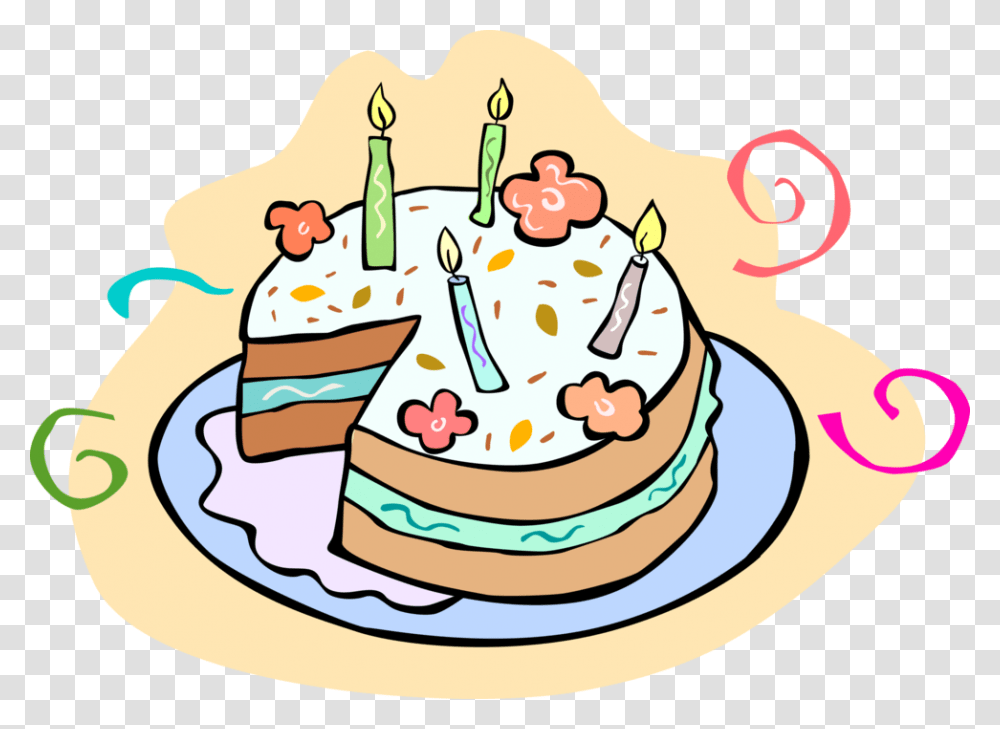Vector Illustration Of Sweet Dessert Baked Birthday, Cake, Food, Birthday Cake Transparent Png