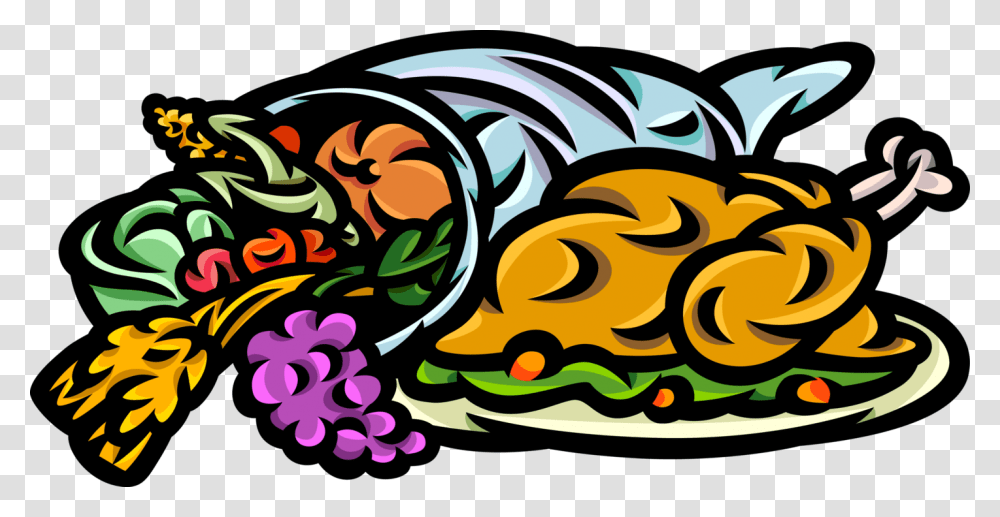 Vector Illustration Of Thanksgiving Turkey Dinner With, Lunch, Meal Transparent Png