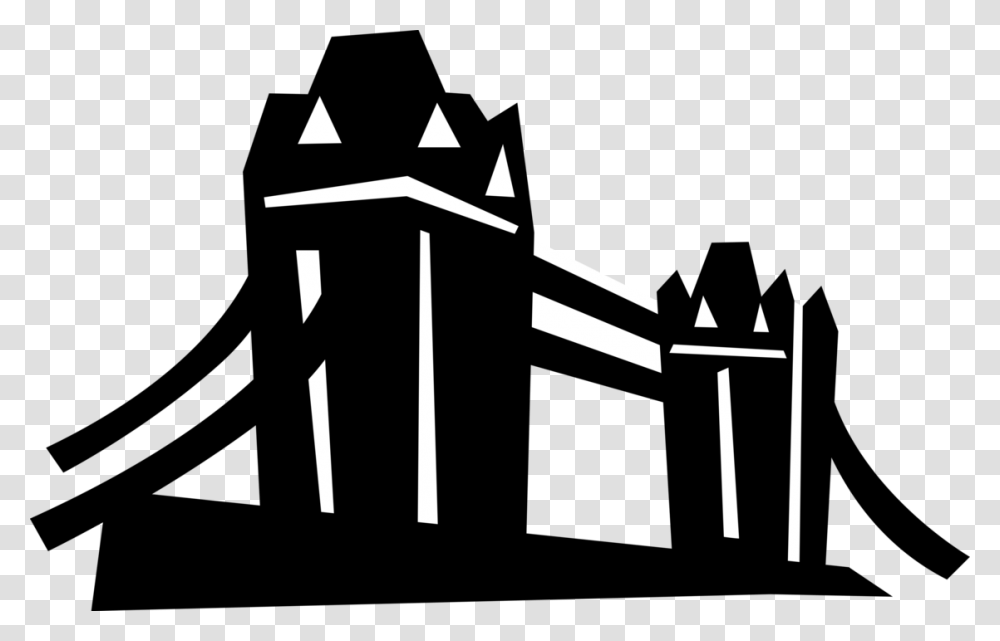 Vector Illustration Of Tower Bridge Bascule And Suspension, Cross, Arrow, Silhouette Transparent Png