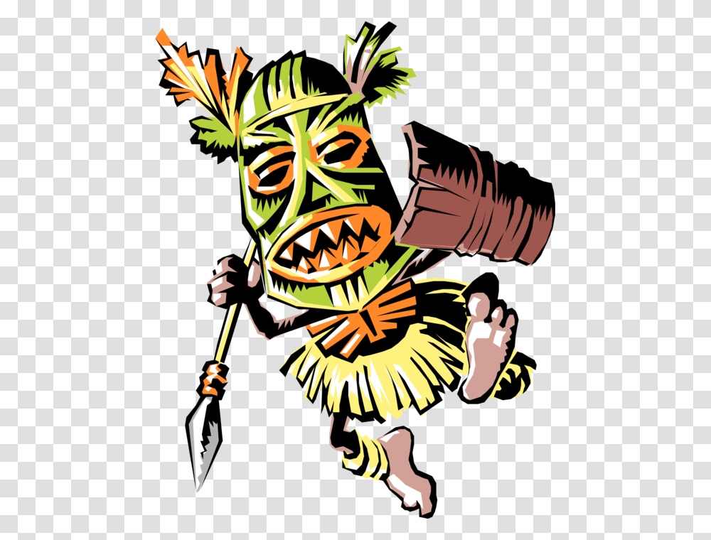 Vector Illustration Of Tribal Warrior Attacks With Tribal Cartoon Vector, Architecture, Building, Emblem Transparent Png