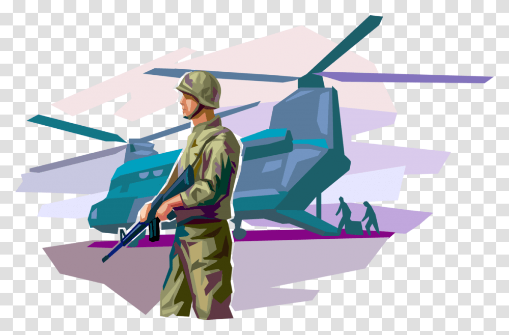 Vector Illustration Of United States Military Soldier Illustration, Person, Helmet, Outdoors, Military Uniform Transparent Png