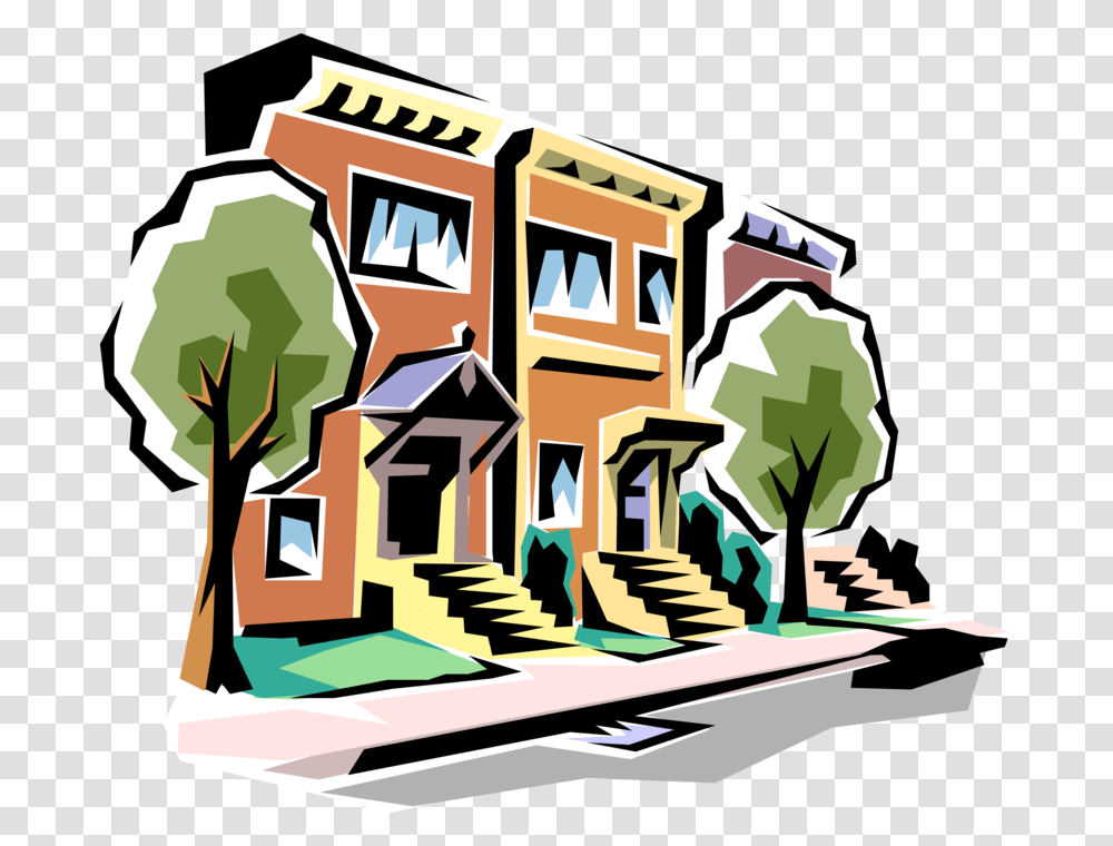 Vector Illustration Of Urban City Street With Townhouses Ring Toss Clip Art, Neighborhood, Building, Housing, Mansion Transparent Png