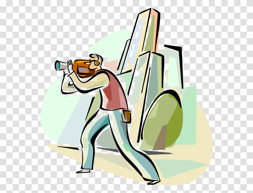 Vector Illustration Of Videographer Filming Video With, Bulldozer, Tractor, Vehicle, Transportation Transparent Png