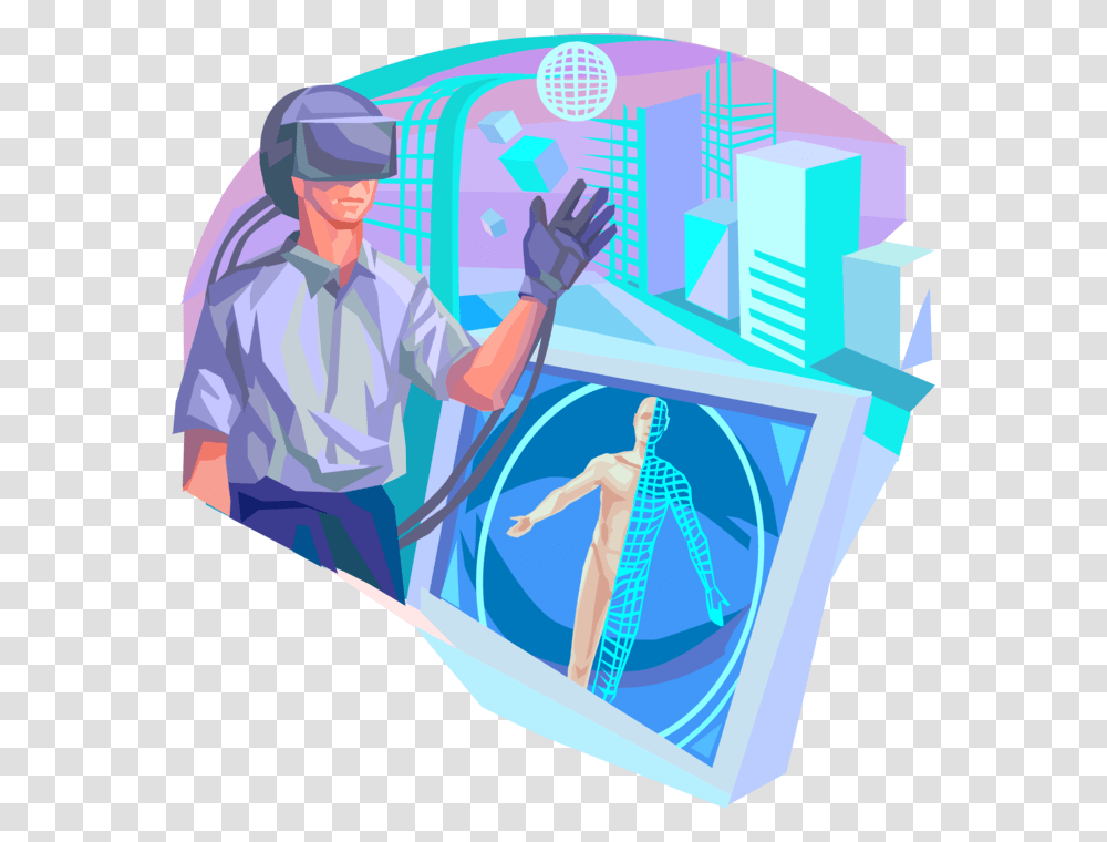 Vector Illustration Of Virtual Reality Computer Technology Virtual Reality Vector, Person, Helmet, Washing Transparent Png