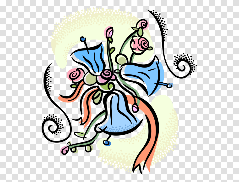 Vector Illustration Of Wedding Bells With Rose Flowers Wedding Bells, Floral Design, Pattern Transparent Png
