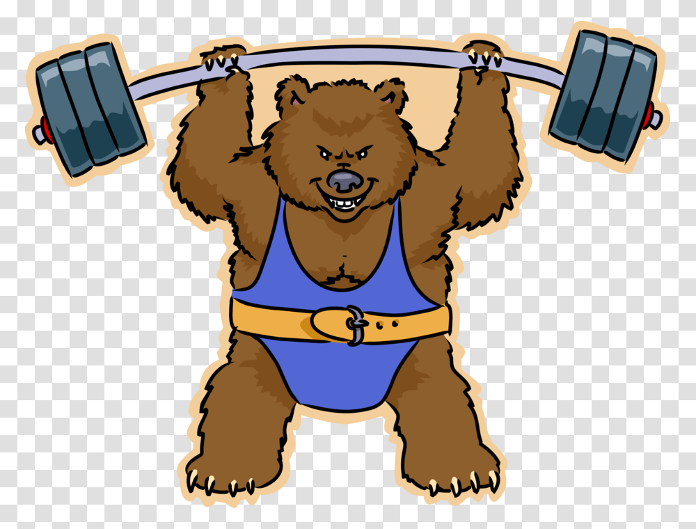Vector Illustration Of Weightlifting Power Lifter Bear Cartoon Bear Lifting Weights, Mammal, Animal, Brown Bear, Wildlife Transparent Png