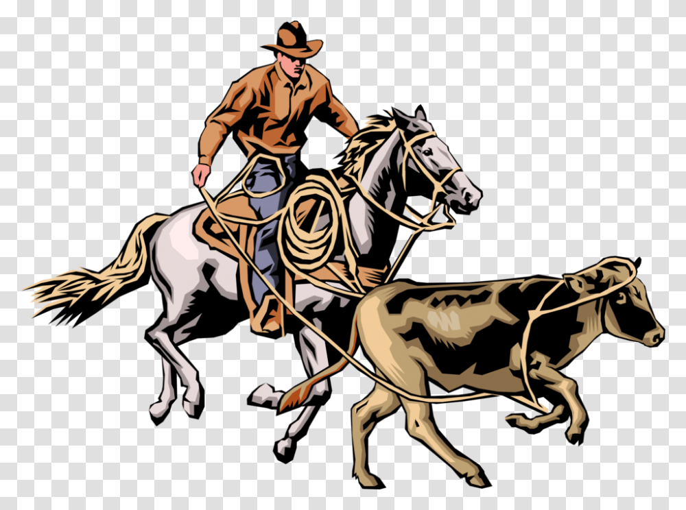 Vector Illustration Of Western Cowboy On Horse With Cattle Rancher Clipart, Person, Mammal, Animal, People Transparent Png