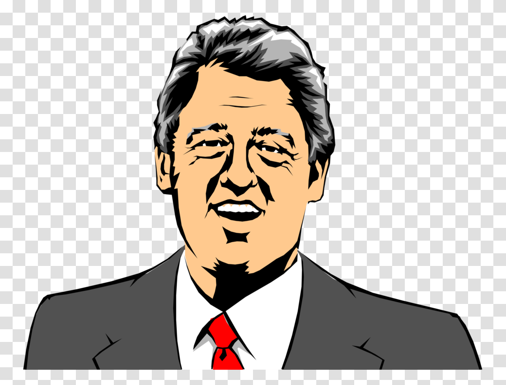 Vector Illustration Of William Jefferson Bill Bill Clinton Clipart, Face, Person, Human, Tie Transparent Png