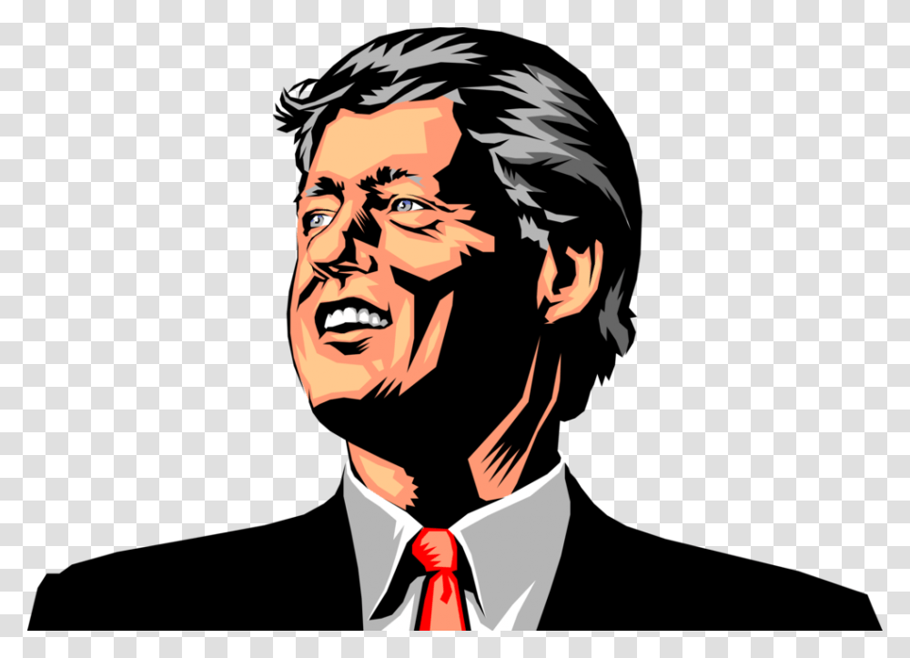 Vector Illustration Of William Jefferson Quotbill Illustration Bill Clinton Art, Face, Person, Human, Tie Transparent Png