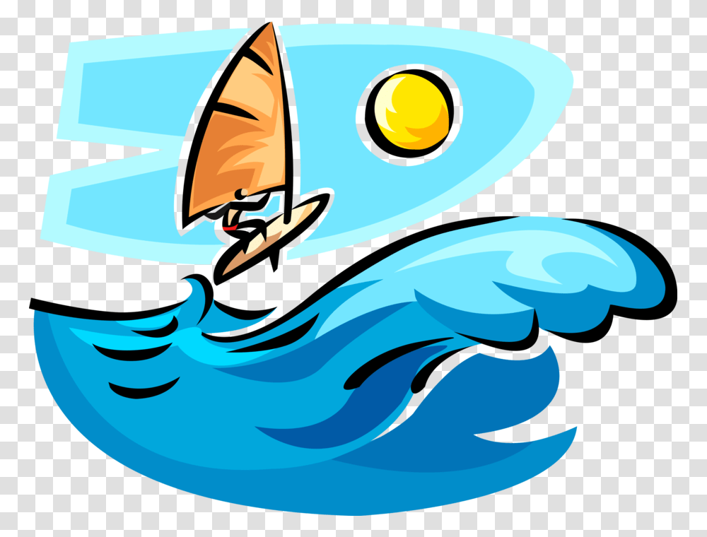Vector Illustration Of Windsurfer On Windsurfing Sailboard, Animal, Vehicle, Transportation Transparent Png