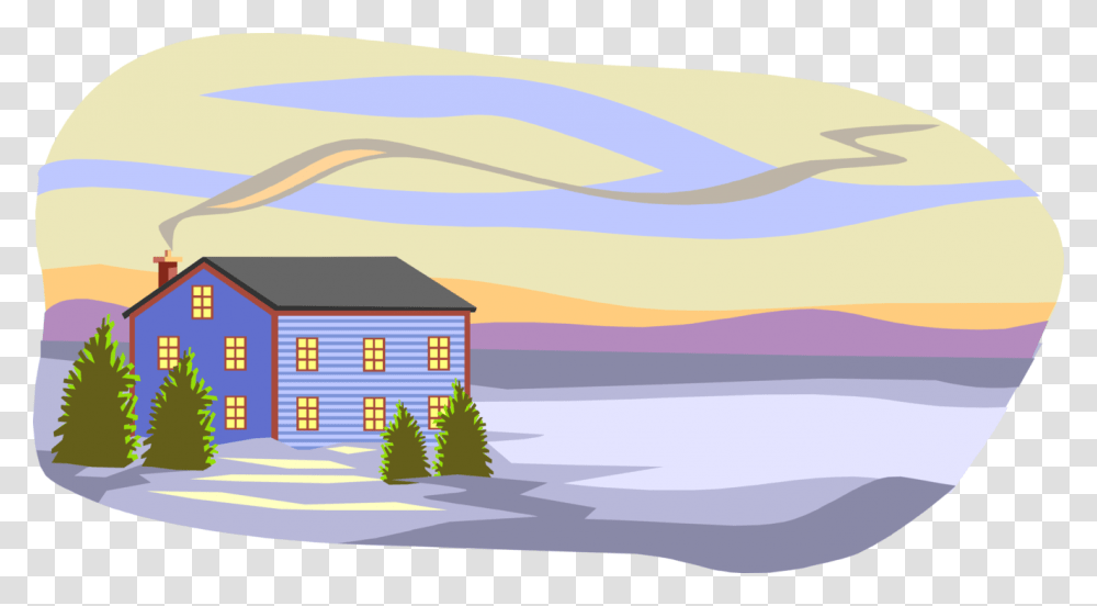 Vector Illustration Of Winter Midnight Sun Scene With House, Tree, Plant, Housing, Building Transparent Png