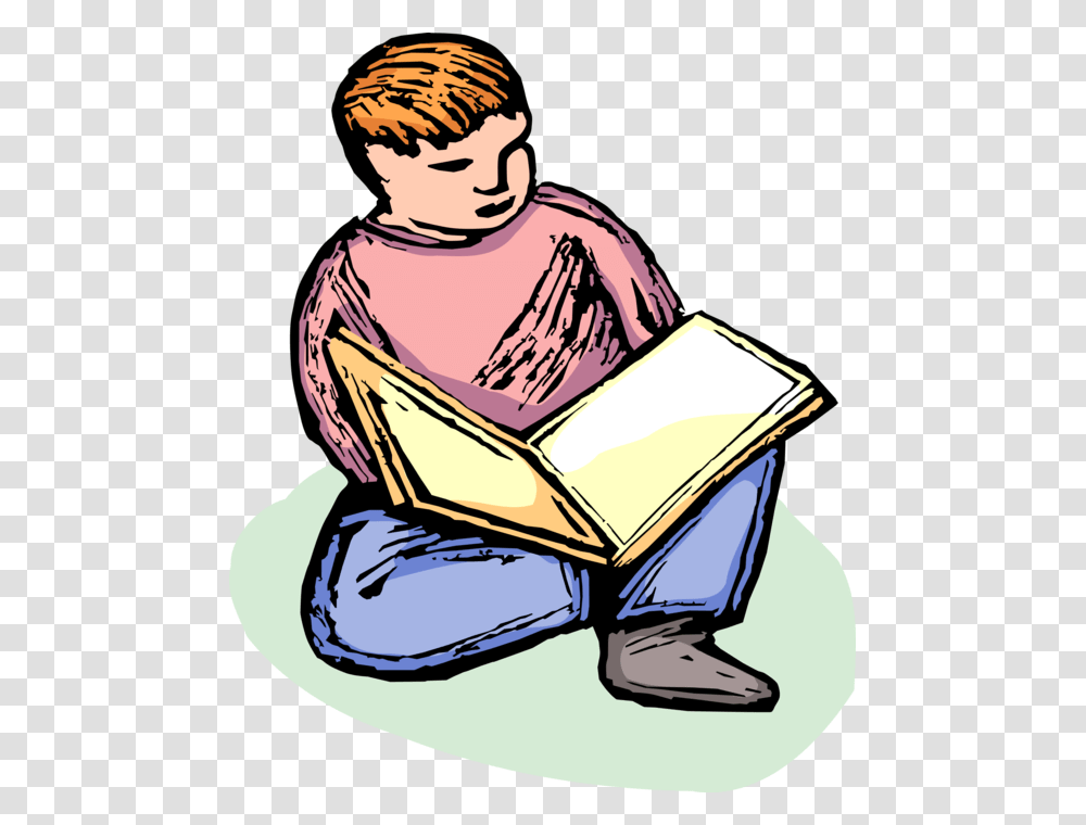 Vector Illustration Of Young Boy Learning To Read Book Pessoa Lendo, Reading, Person, Human, Helmet Transparent Png