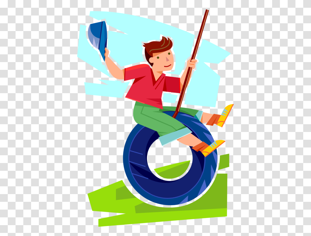 Vector Illustration Of Young Boy Swings On Tire Swing De Pneu, Leisure Activities, Adventure, Cleaning Transparent Png
