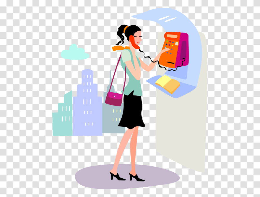 Vector Illustration Of Young Woman Makes Call From Young Woman Clip Art, Person, Human, Shopping, Carton Transparent Png