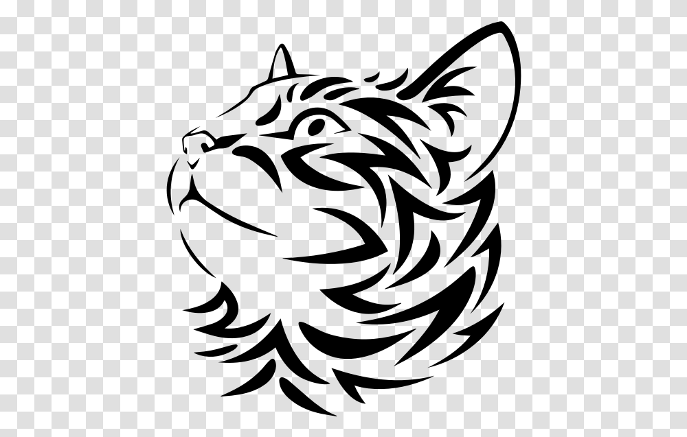 Vector Image Of Tribal Kitten Looking Up Wood Burning Cat Patterns, Gray, World Of Warcraft Transparent Png