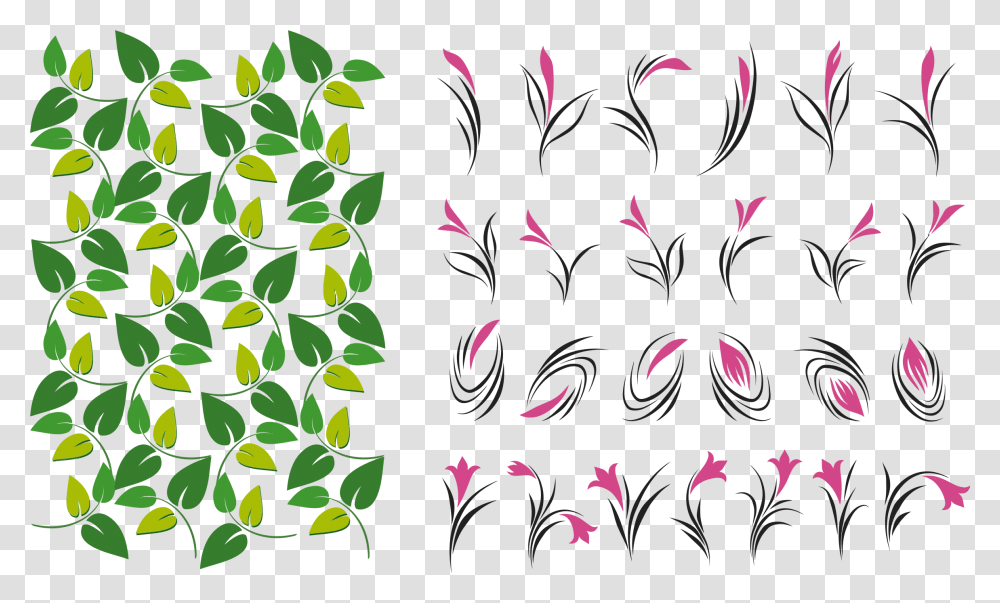 Vector Leaves Background Daun Dan Bunga, Floral Design, Pattern Transparent Png
