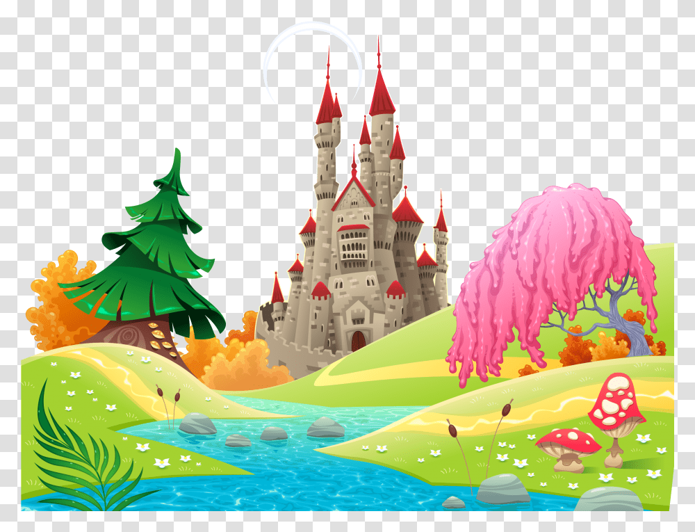 Vector Library Castle Cartoon Illustration Fantasy World Drawing Of Fairy, Tree, Plant, Ornament Transparent Png