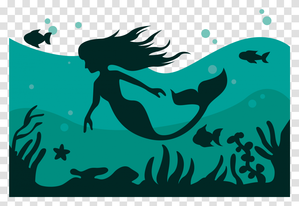 Vector Outline Undersea Mermaid Download, Silhouette Transparent Png