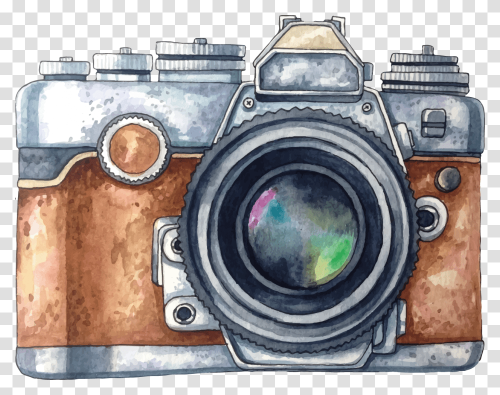 Vector Painted Photography Watercolor Camera Painting Watercolor Camera Painting, Electronics, Wheel, Machine Transparent Png