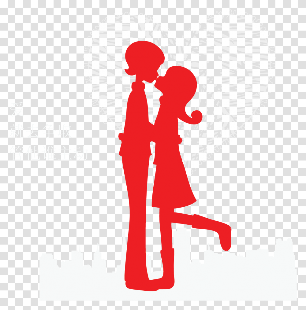 Vector Red Kissing Couple Silhouette Download Red Couple Disney Silhouette, Poster, Advertisement, Person Transparent Png