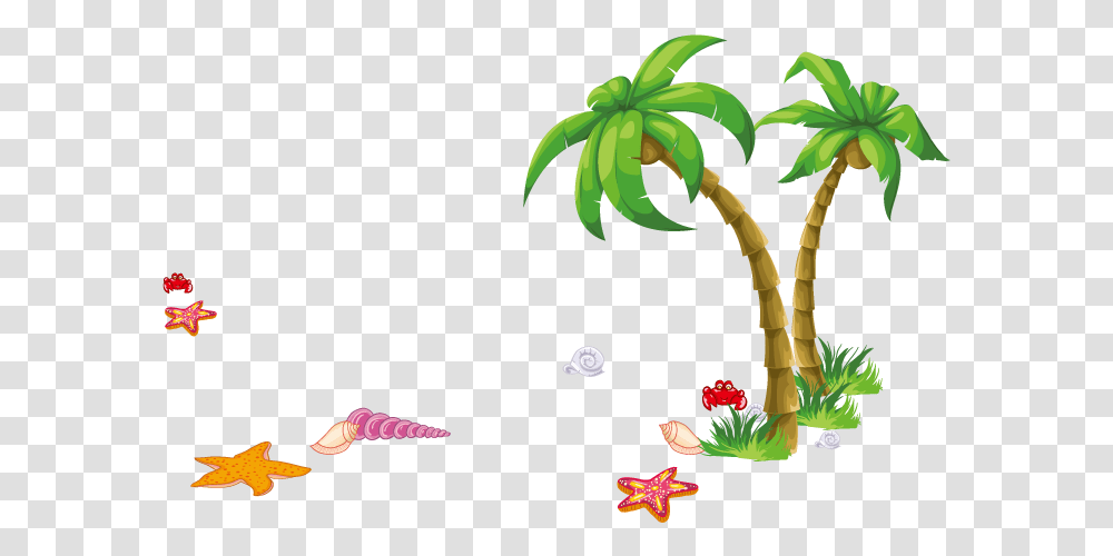 Vector Sea Elements Sea Beach In Cartoon, Plant, Tree, Flower, Blossom Transparent Png