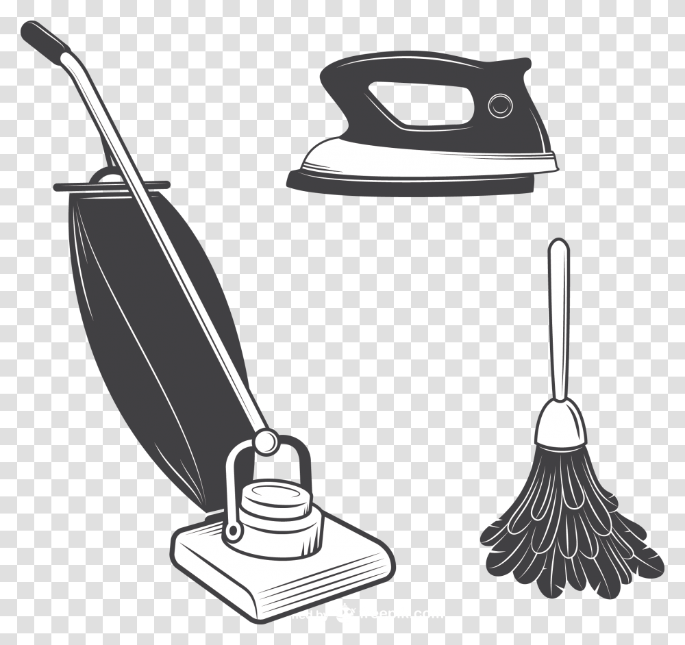 Vector Vacuum Mop Bucket Broom And Vacuum Vector, Appliance, Clothes Iron, Lamp, Mixer Transparent Png