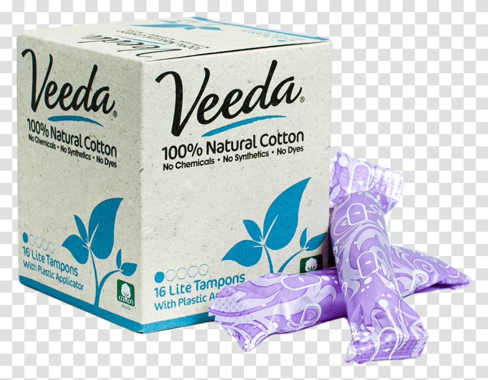 Veeda Natural Lite Plastic Applicator Tampon Box With Veeda Tampons, Apparel, Plant, Carton Transparent Png