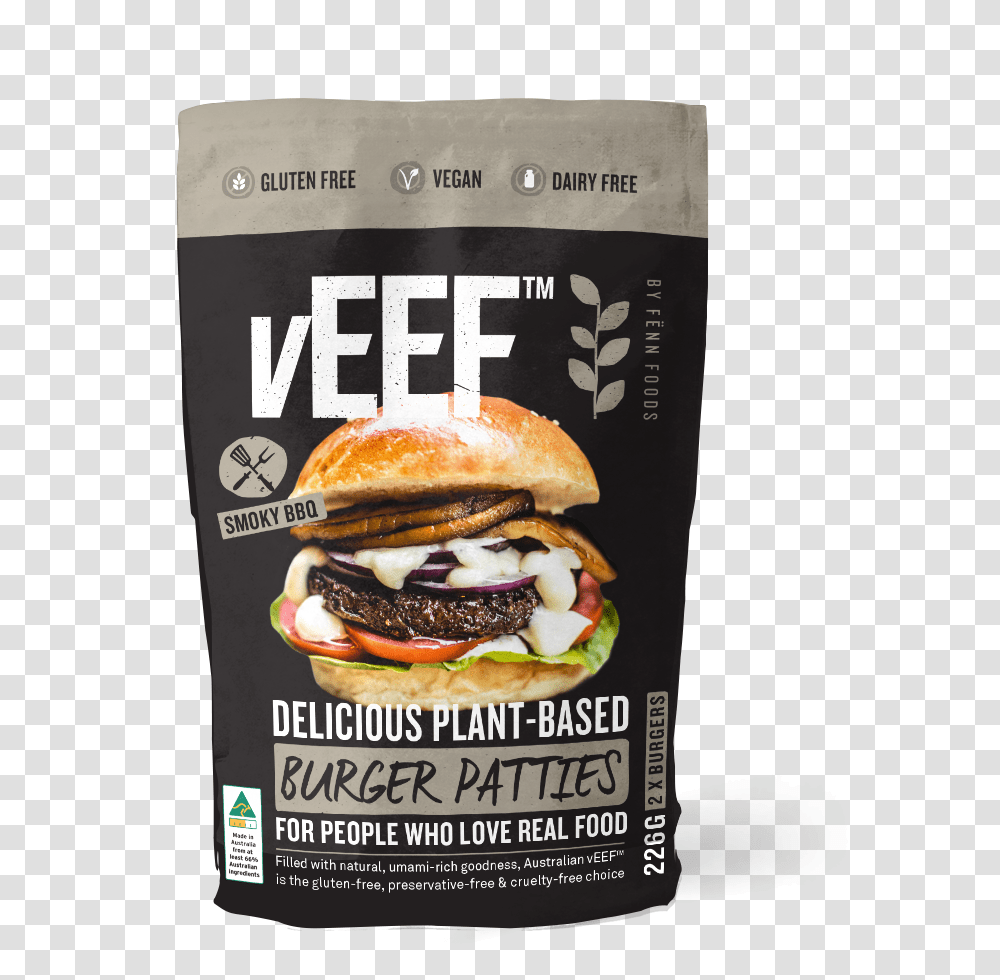 Veef Australian Plant Based Burger Patties Cheeseburger, Food, Advertisement, Poster, Flyer Transparent Png