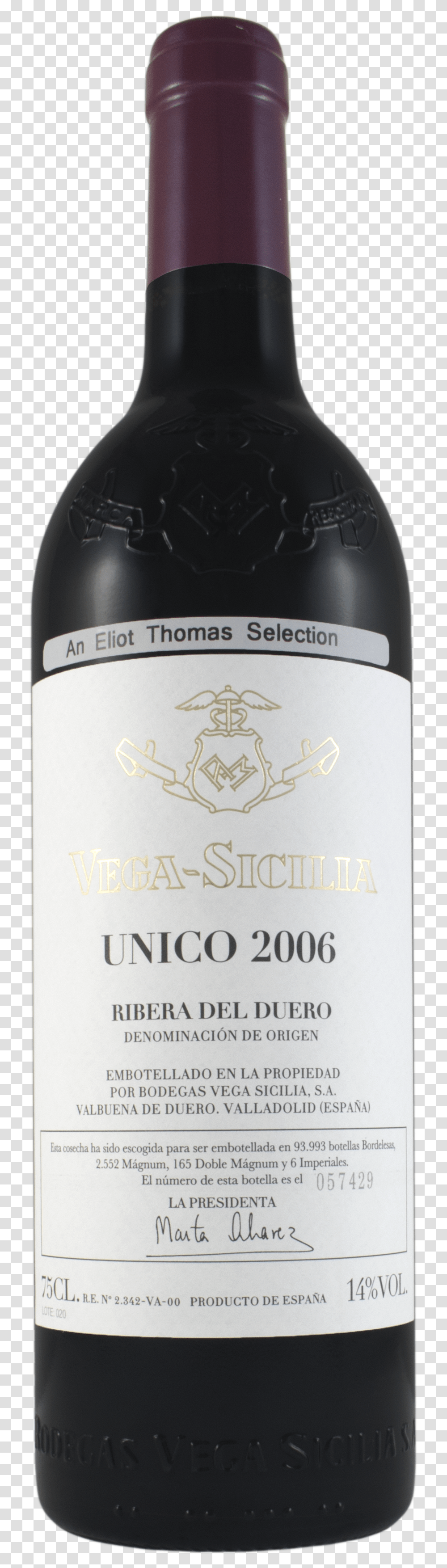 Vega Sicilia Unico 2006, Bottle, Wine, Alcohol, Beverage Transparent Png