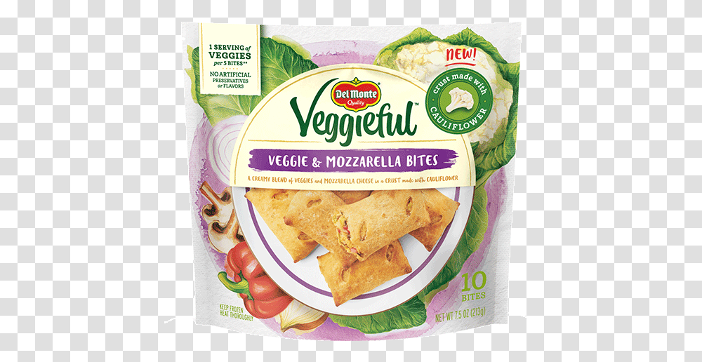Veggieful Veggie And Mozzarella Bites Del Monte Veggieful Bites, Sandwich, Food, Plant, Bread Transparent Png