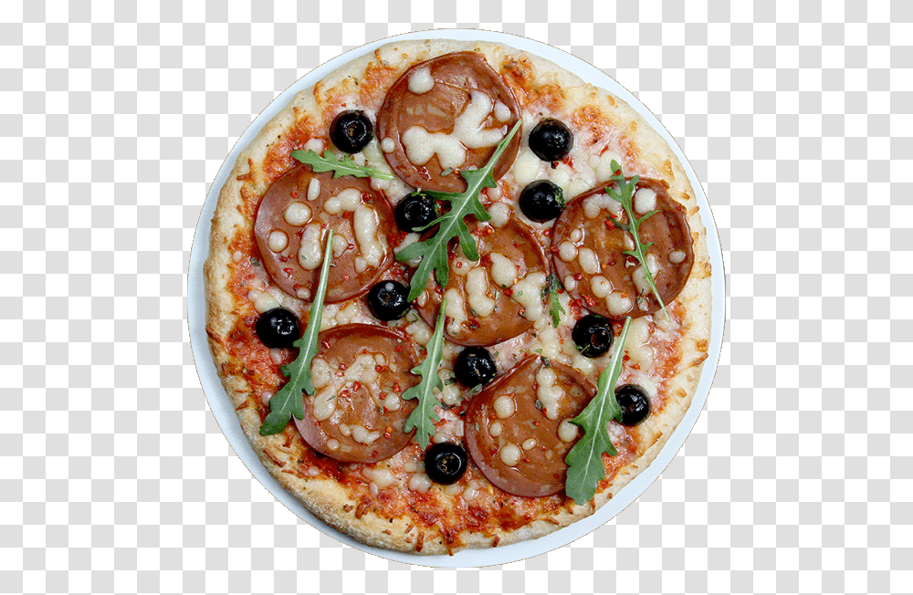 Veggyness Salami Pizza, Dish, Meal, Food, Platter Transparent Png
