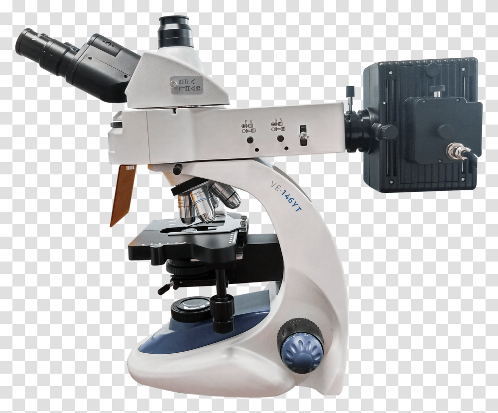 Velab Trinocular Epifluorescence Microscope Petrographic Microscope, Gun, Weapon, Weaponry, Sink Faucet Transparent Png