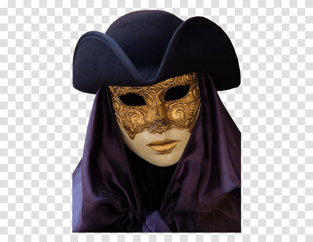 Venice Carnival Costume With Mask And Hat Venice Carnival Masks, Person, Human, Crowd, Parade Transparent Png