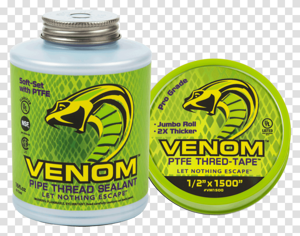 Venom Ptfe Thred Tape And Pipe Thread Sealant, Cosmetics, Bottle, Tin, Can Transparent Png