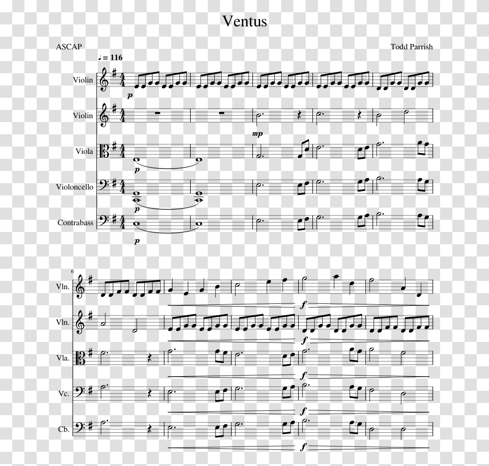 Ventus Violin 2 Sheet Music, Gray, World Of Warcraft Transparent Png