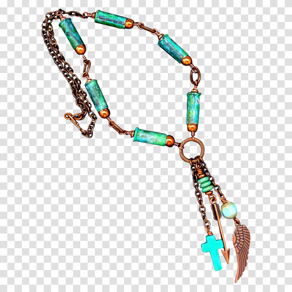 Verdigris Patina Bullet Shell Necklace With Copper Charms, Bow, Accessories, Jewelry, Bead Transparent Png