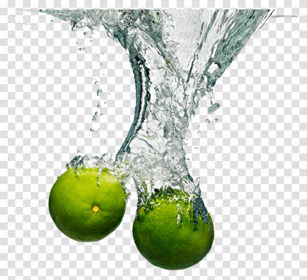 Verfrissend In It Fruit With Water Splash, Lime, Citrus Fruit, Plant, Food Transparent Png