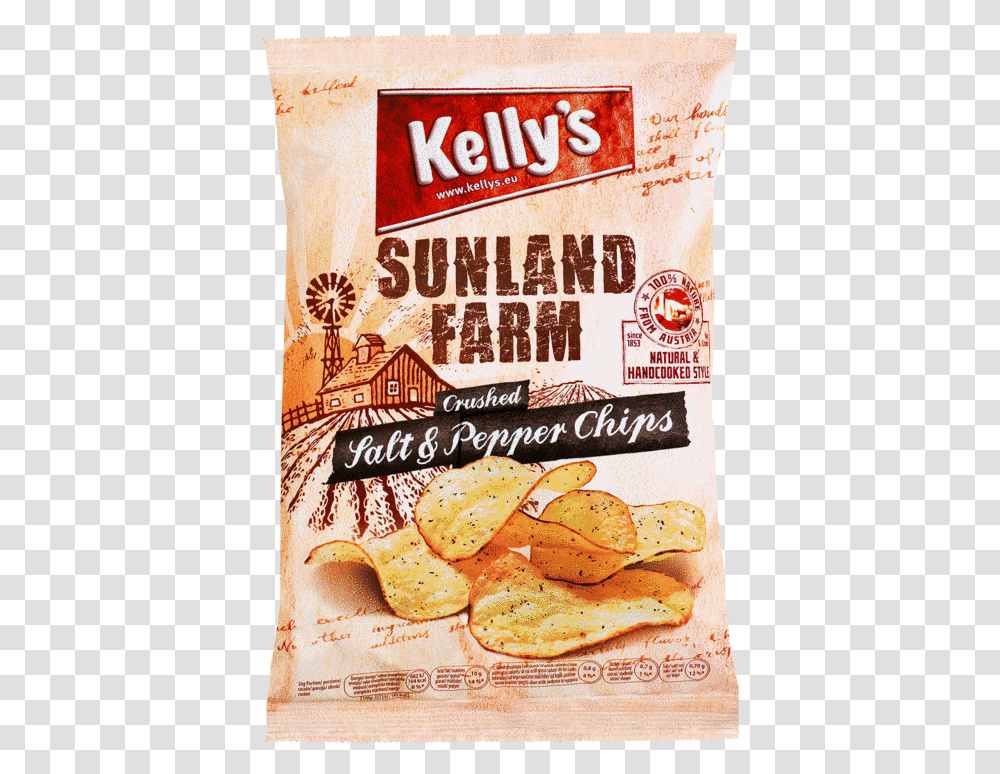 Verpackung Von Kelly S Sunland Farm Chips Crushed Salt Potato Chip, Bread, Food, Plant, Pancake Transparent Png