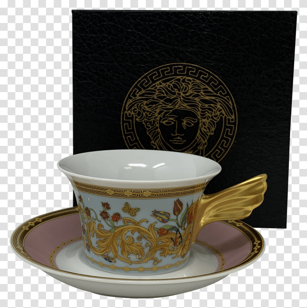 Versace Rosenthal Le Jardin De Papillons Porcelain Tea Cup And Saucer Coffee Cup, Pottery, Diamond Transparent Png