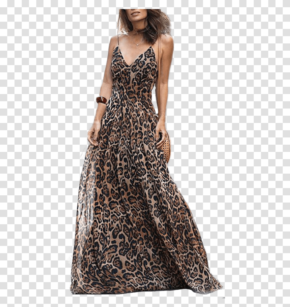 Vestido Animal Print Largo, Apparel, Dress, Female Transparent Png