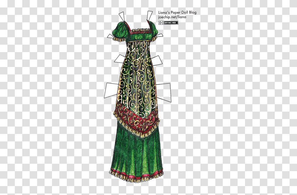 Victorian Fashion Vintage Outfits Forest Green Dress With Gold Trim, Clothing, Apparel, Sari, Silk Transparent Png