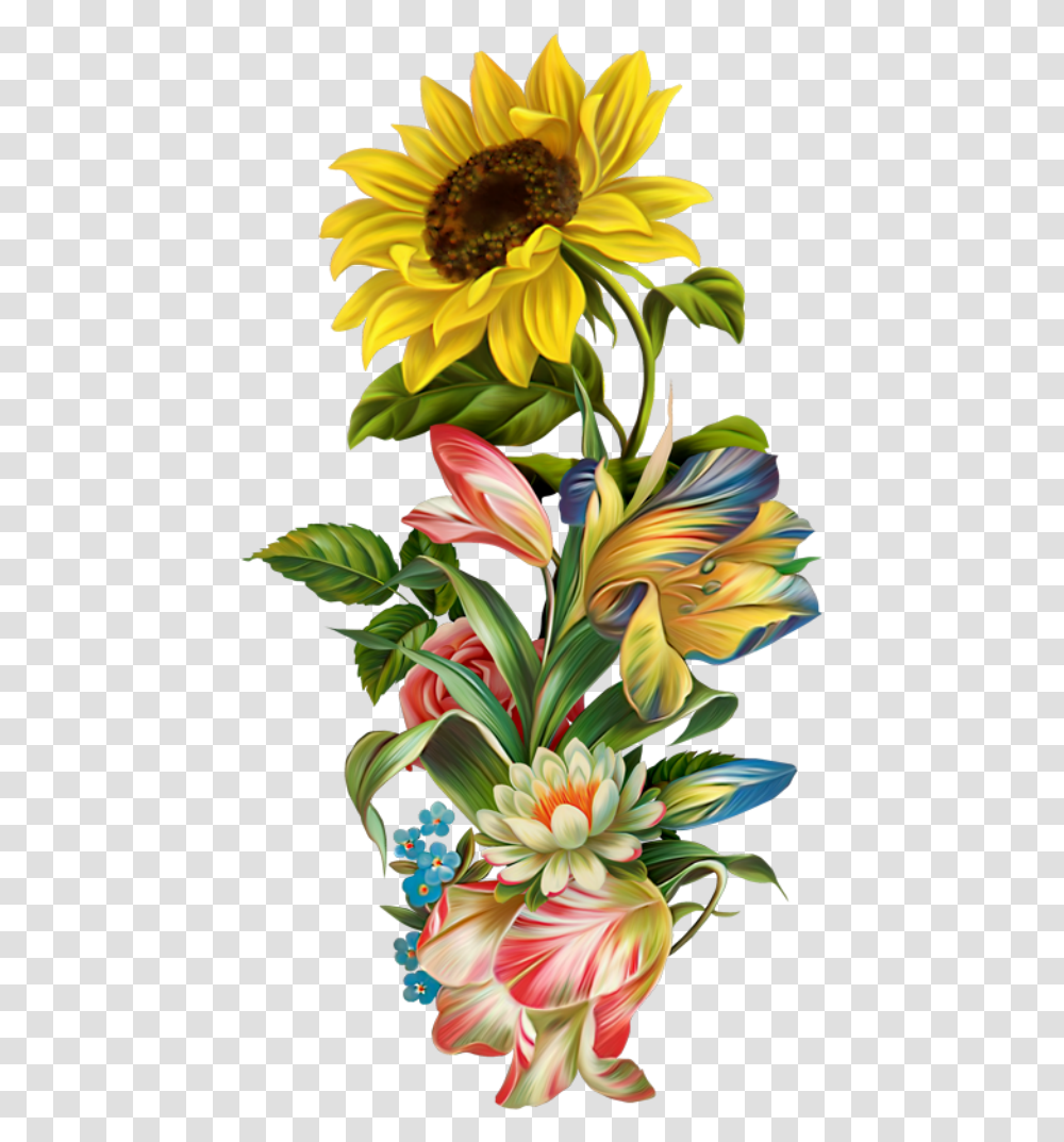 Victorian Flowers Bunt Sunflower Art Clipart Clipart Sunflower, Graphics, Floral Design, Pattern, Plant Transparent Png